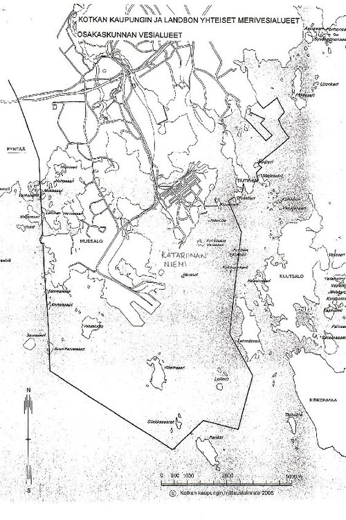 Kartta tuhkansirottelualueesta merellä. Kuvattu tarkemmin tekstissä.