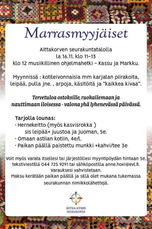 Tapahtuman juliste. Taustakuvana mattoja, tekstit samat kuin tällä sivulla.