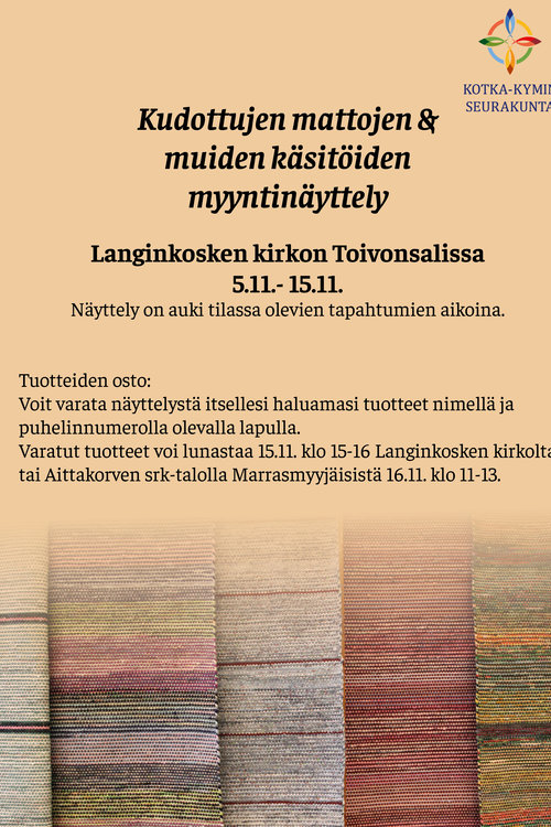 Tapahtuman juliste. Taustakuvana mattoja, tekstit samat kuin tällä sivulla.