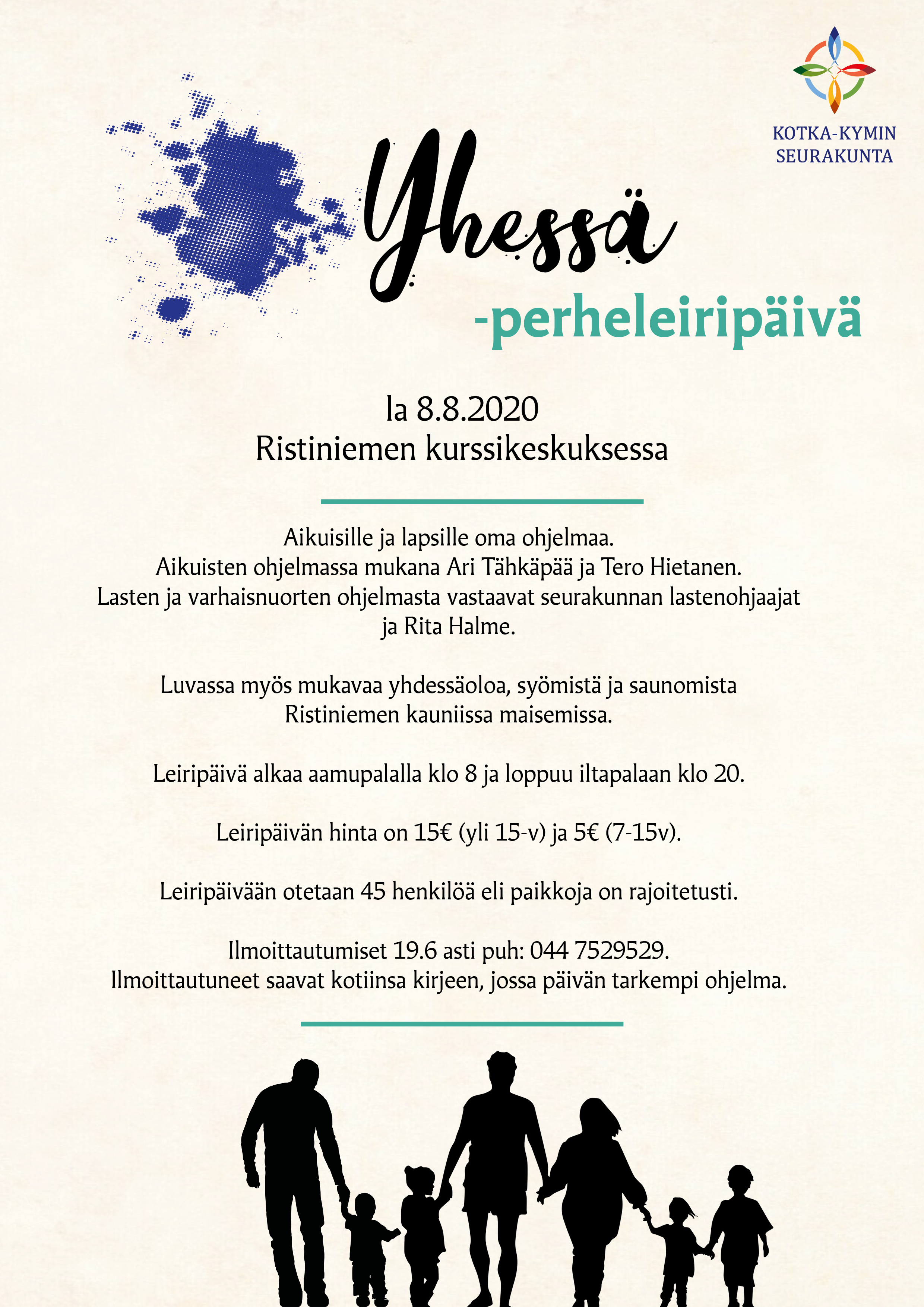 Yhessä perheleirin mainos. Kuvassa samat tekstit kuin artikkelissa.