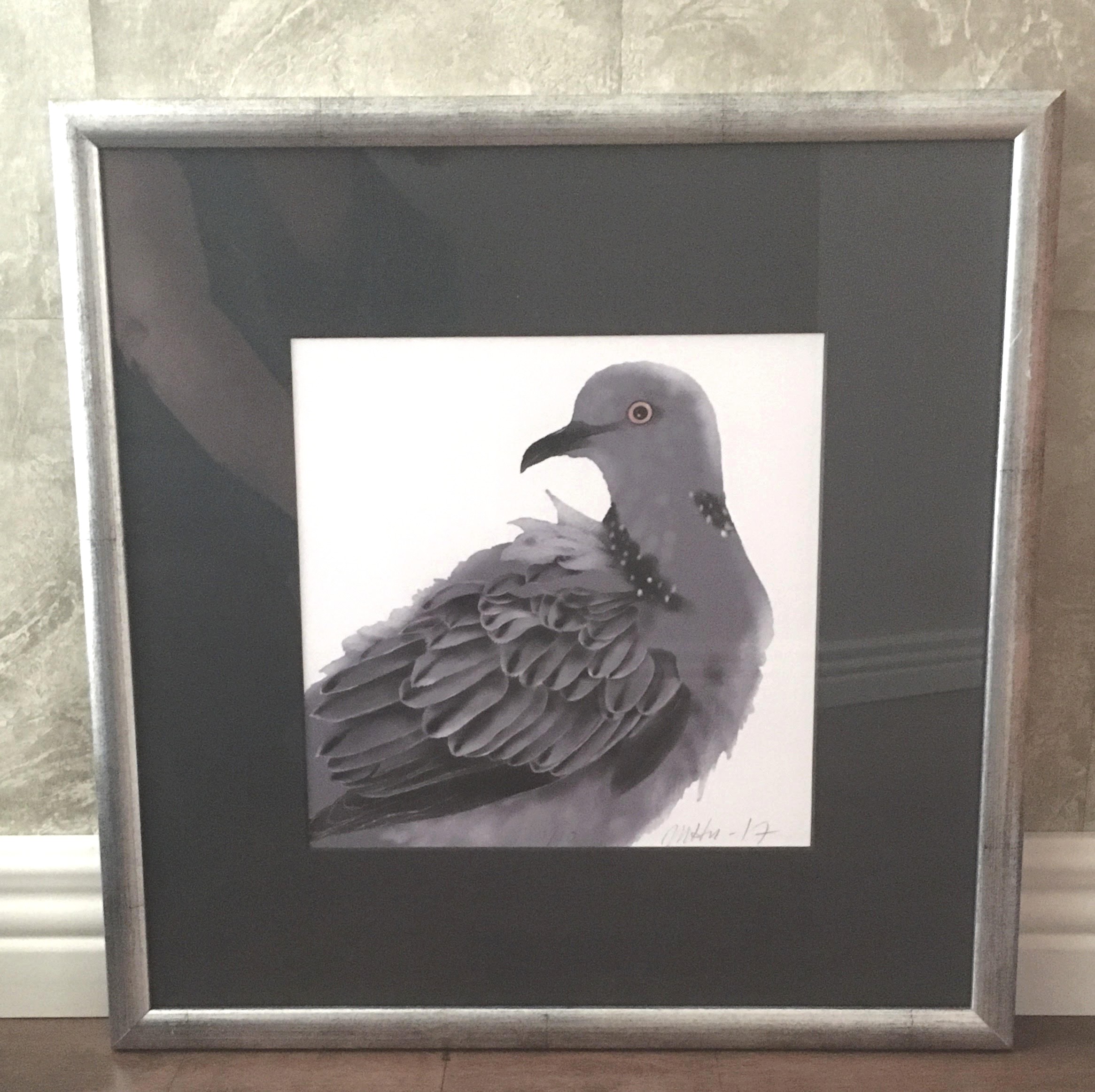 Avaa kuva isommaksi Marjatta Huuskonen Turturikyyhky digipiirros mustevedos 33 x 33 cm